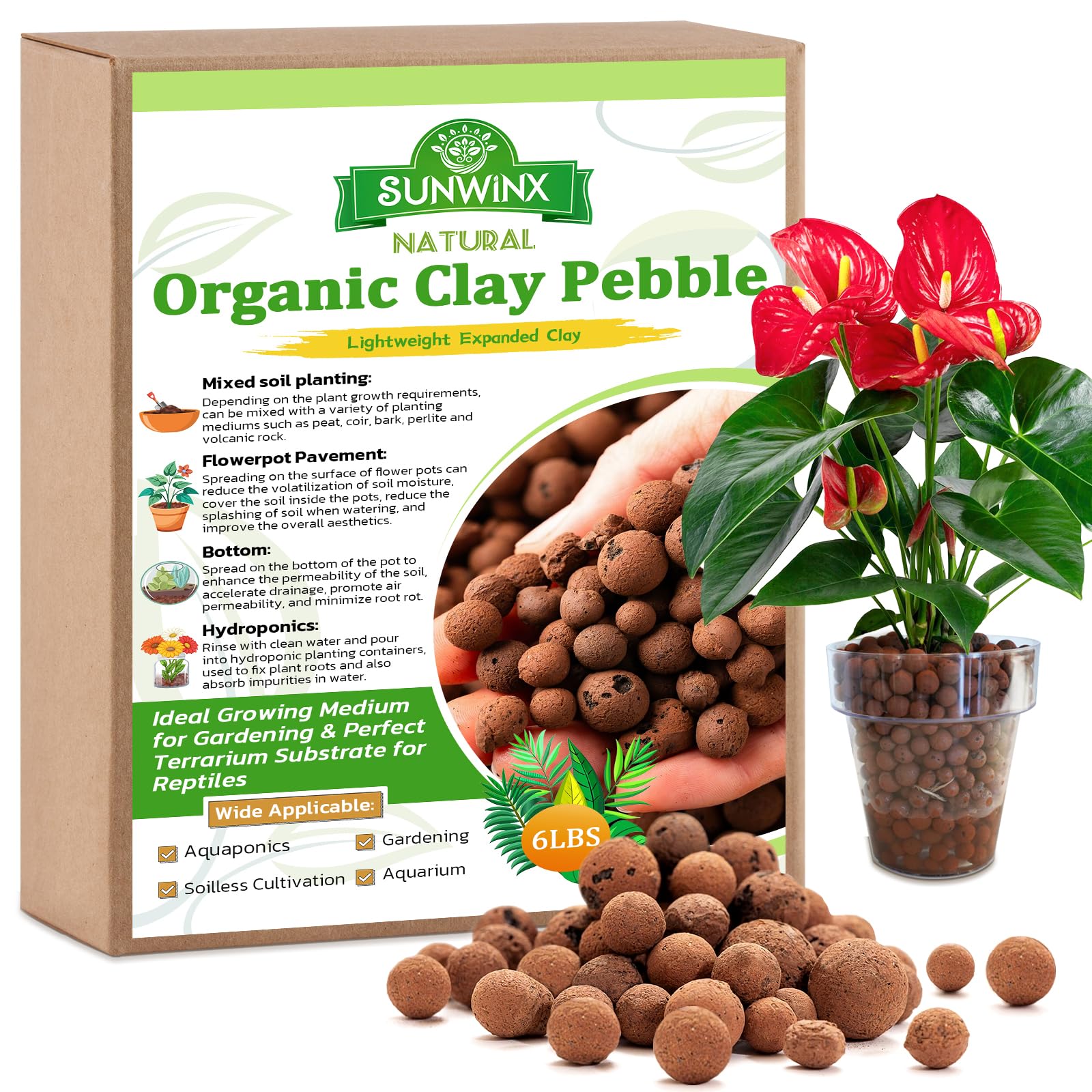 Sunwinx 6LB Organic Leca Clay Pebbles brown 4-16mm