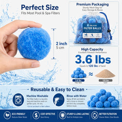 Sunwinx pool filter balls displayed next to traditional sand