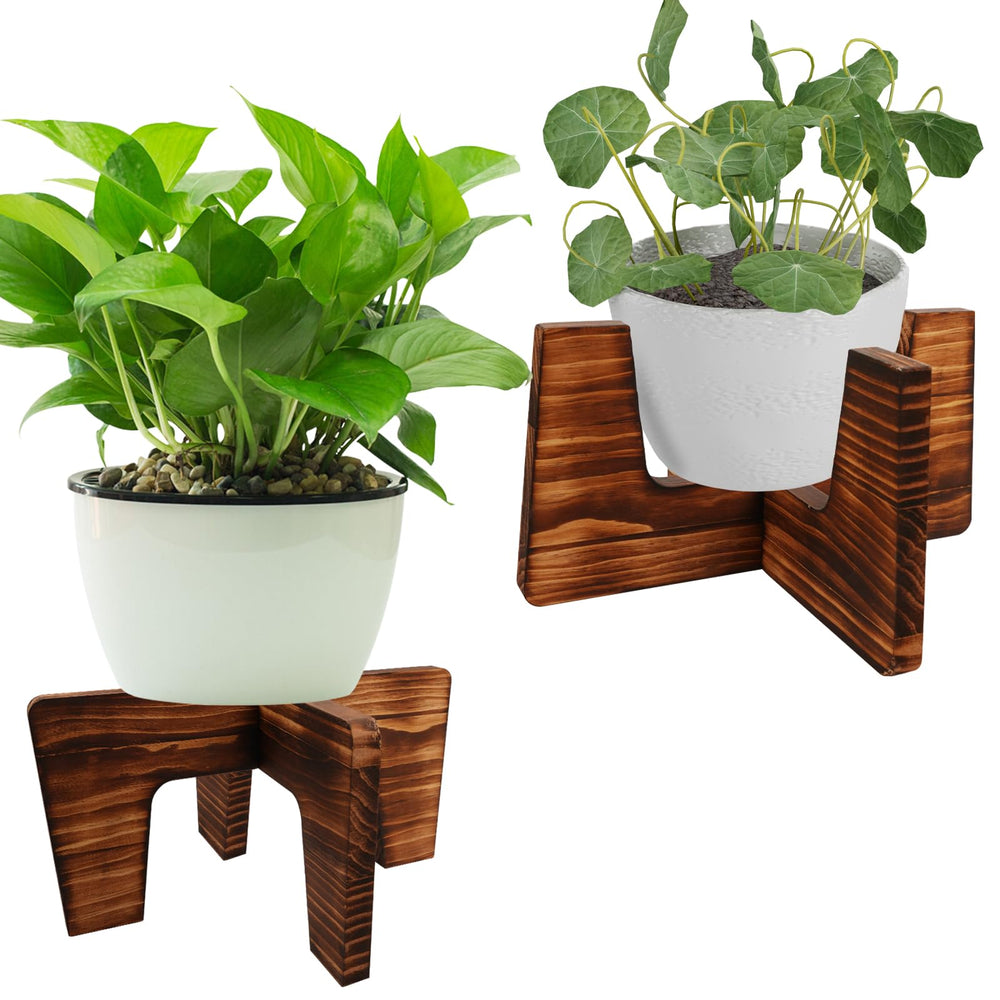 SupBambGO Indoor Plant Stand in brown wood, front view