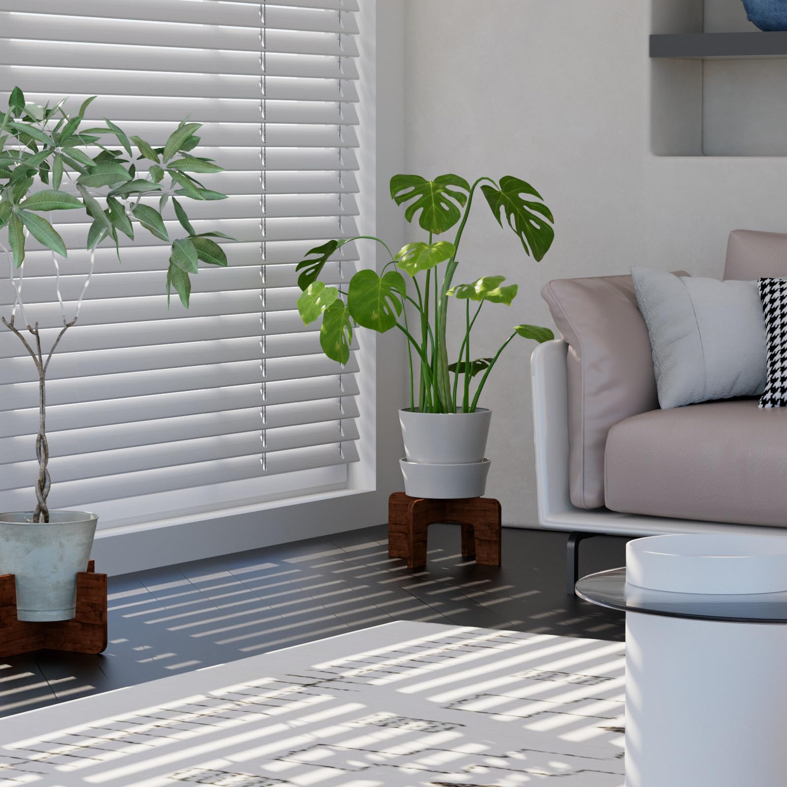 SupBambGO Plant Stand assembled with plants, lifestyle scene
