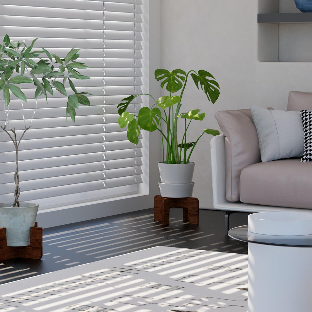 SupBambGO Plant Stand assembled with plants, lifestyle scene