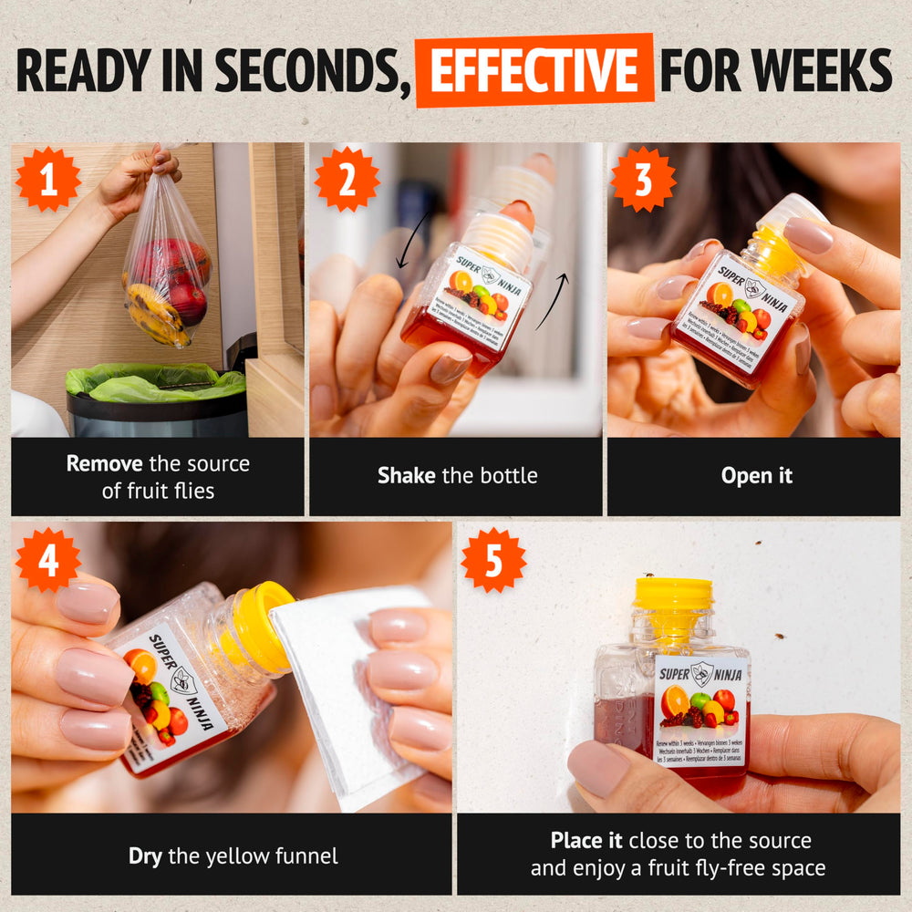 Super Ninja Fruit Fly Trap packaging with product details