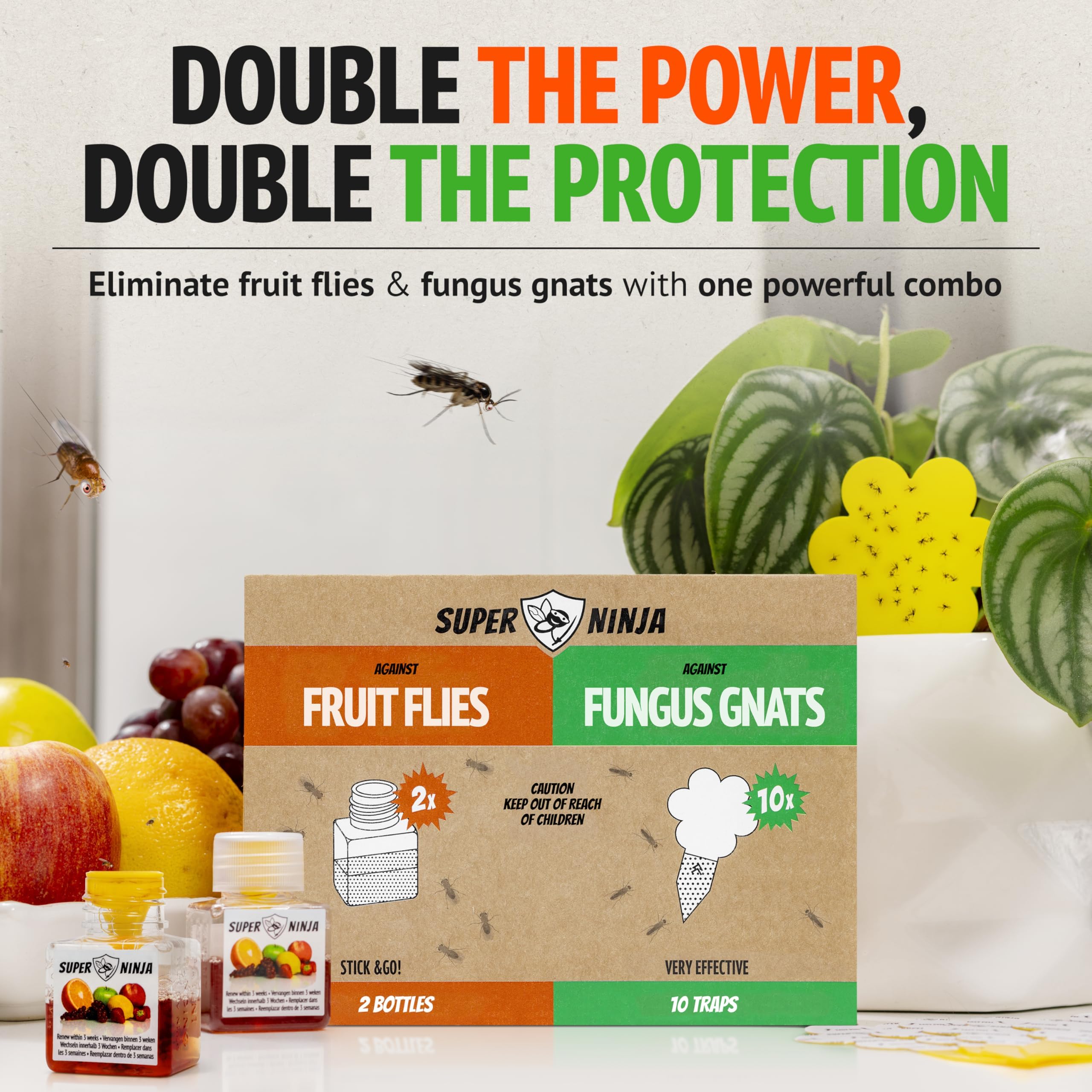 Super Ninja Fruit Fly Trap two bottles with attractant
