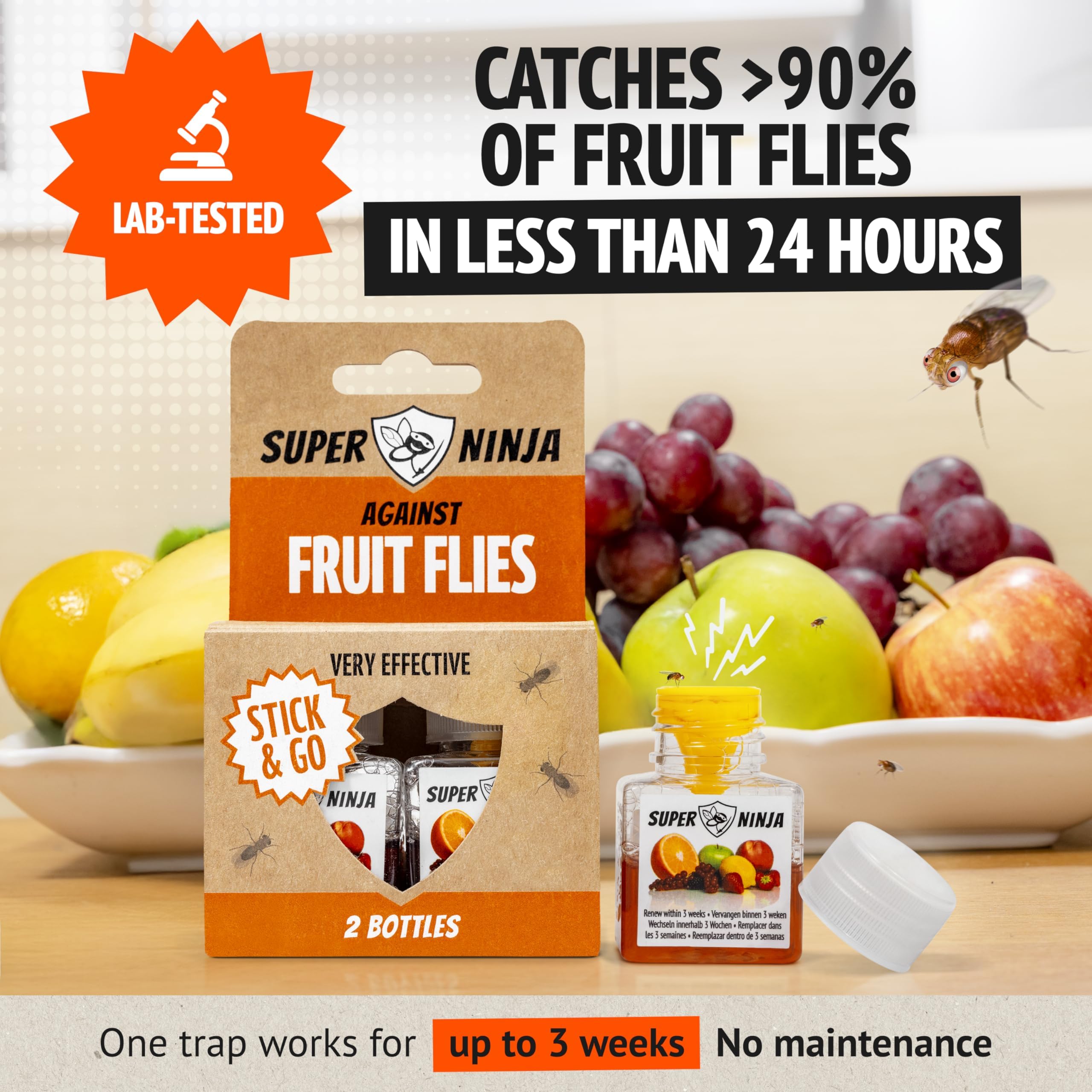 Super Ninja fruit fly traps with natural attractant