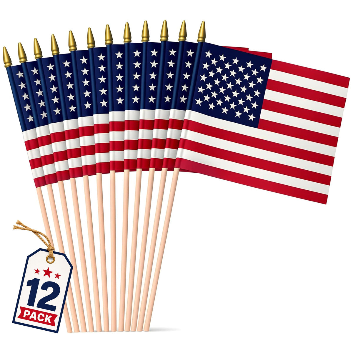 Super Tough American Flag 12x18 inches front view with wooden stick