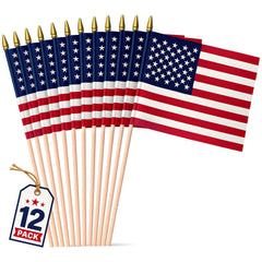Super Tough American Flag 12x18 inches front view with wooden stick