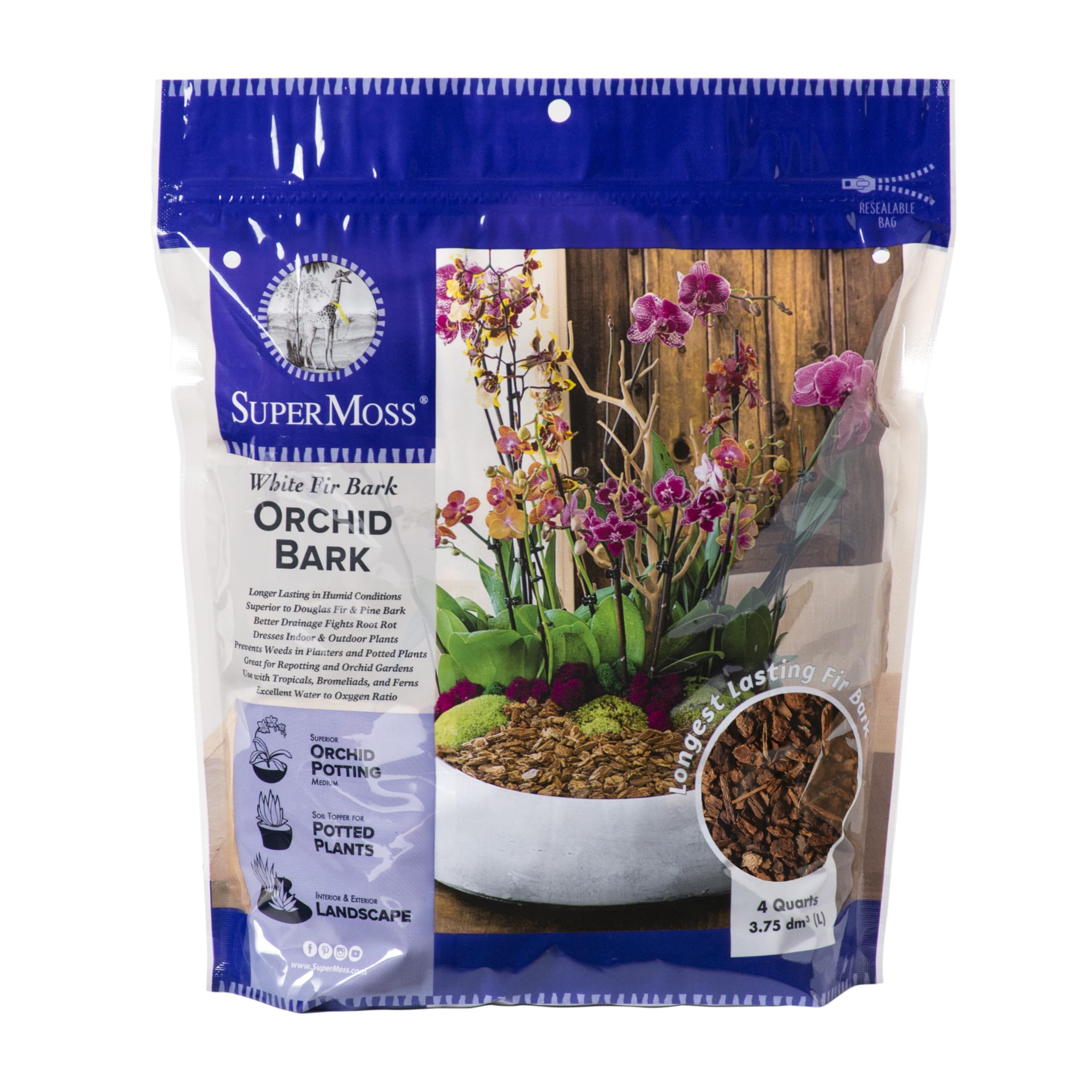 SuperMoss Orchid Potting Bark 4 Quarts natural White Fir bark
