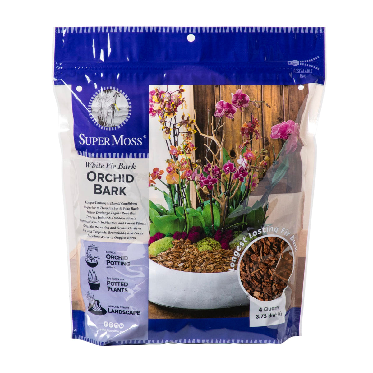 SuperMoss Orchid Potting Bark 4 Quarts natural White Fir bark