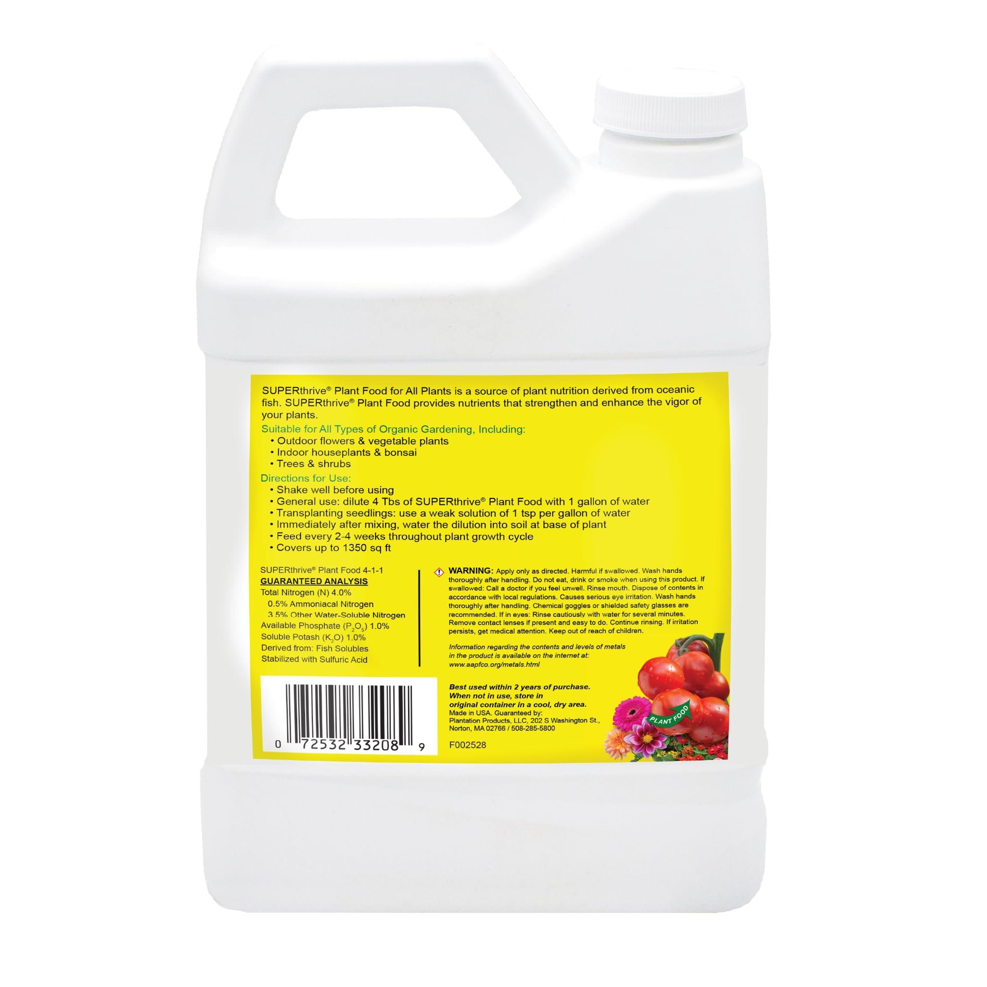 SUPERthrive Plant Food details on the back of the bottle