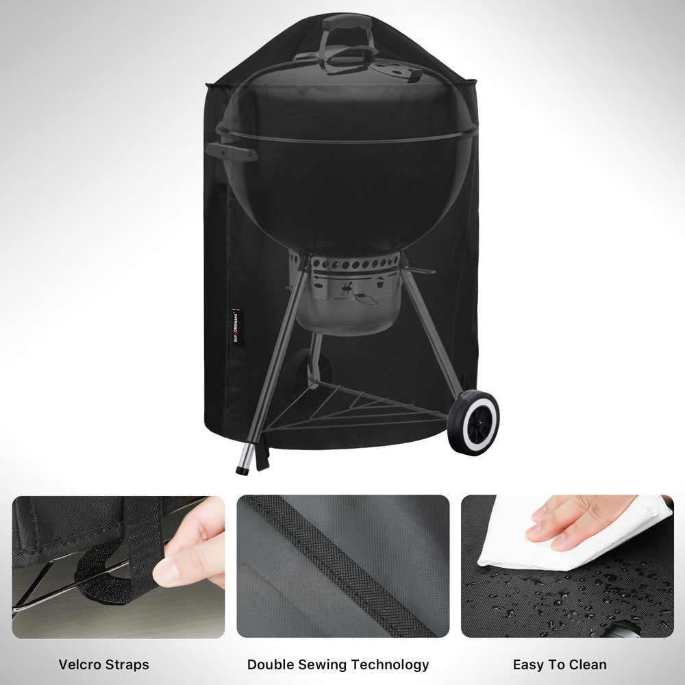 Suphomeware grill cover in use on Weber Kettle grill