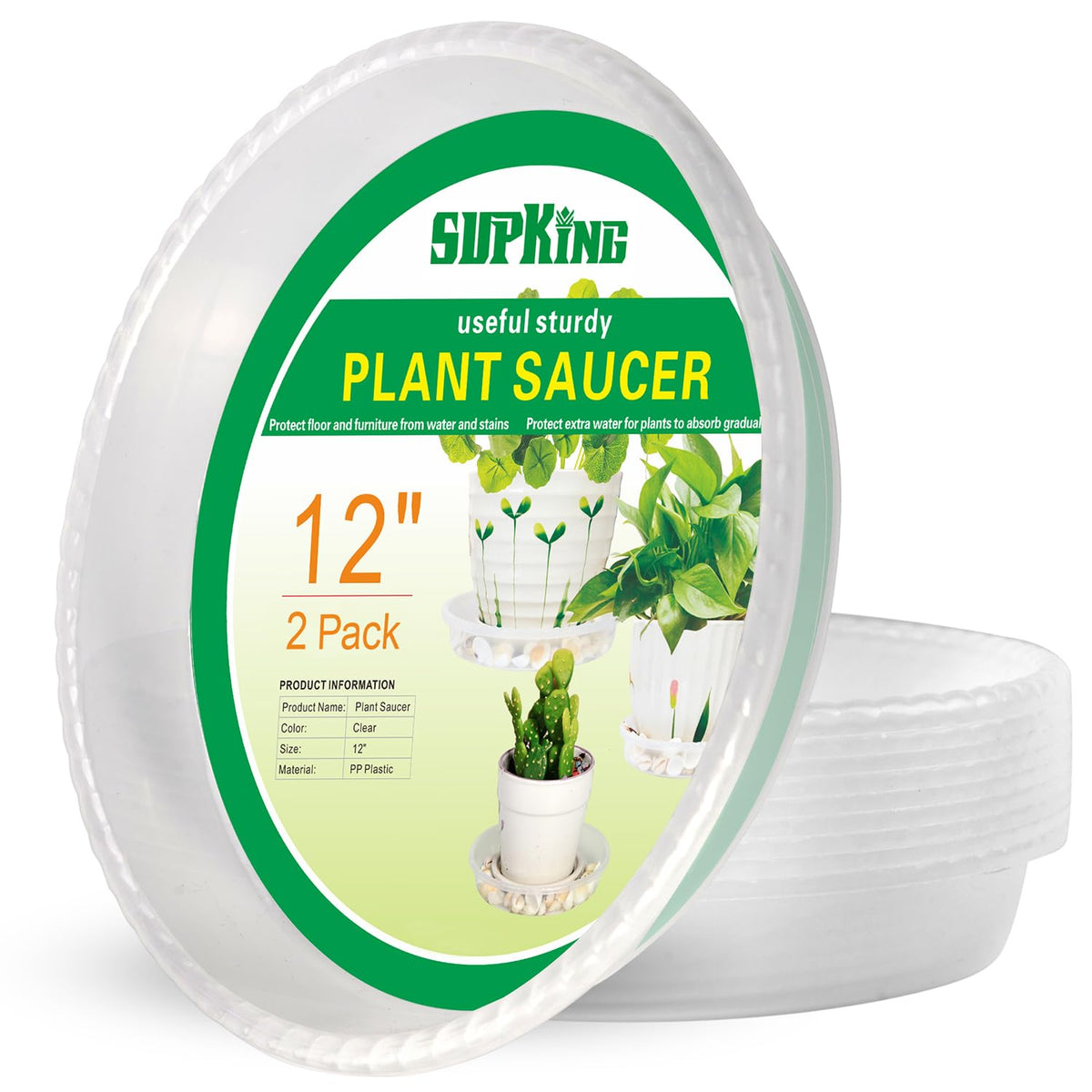 SupKing 12 inch clear plant saucer front view