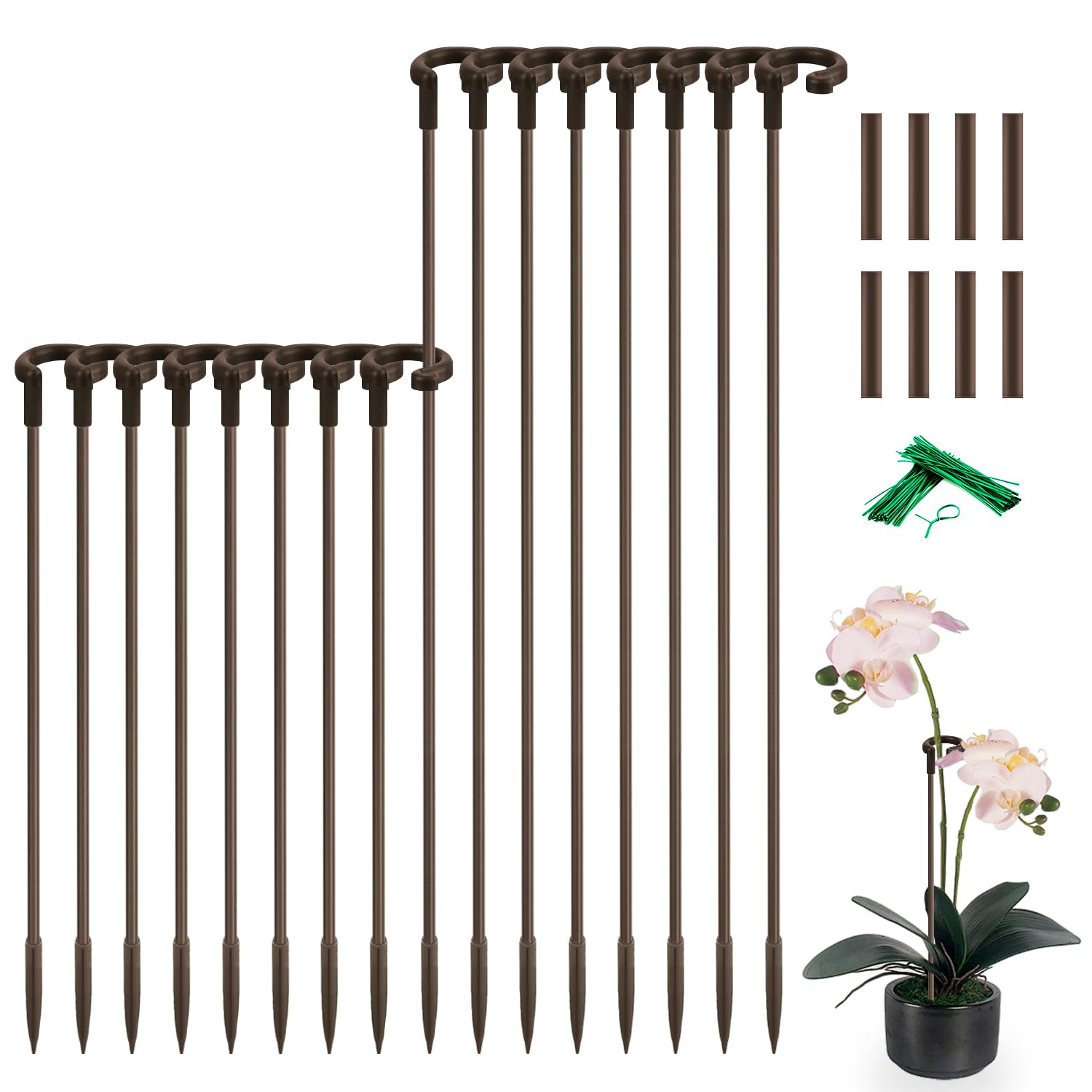 SupKing 16Pcs brown plant support stakes set on a white background