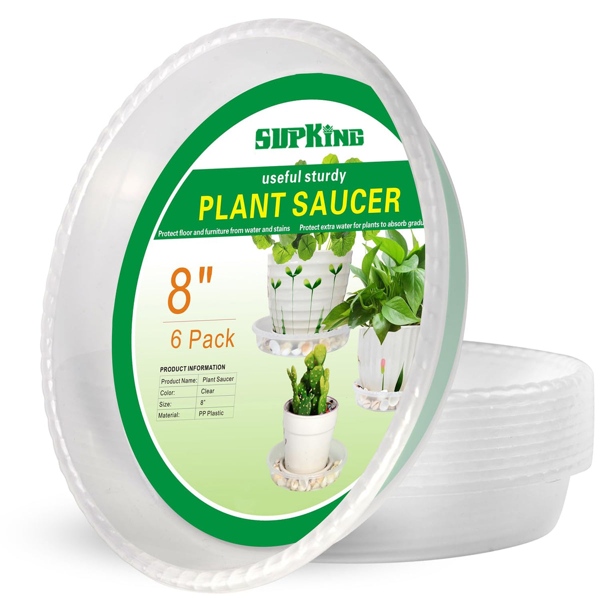 SupKing 8 inch clear plant saucer front view