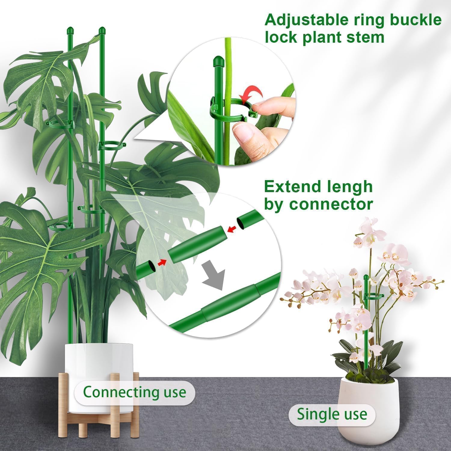 SupKing green support stakes arranged with potted plants
