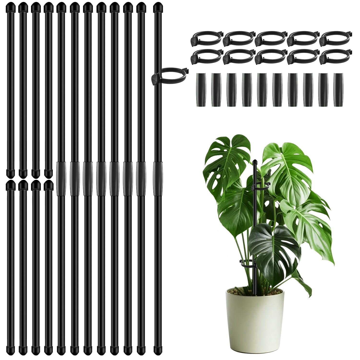 SupKing Plant Support Stakes 30Pcs 17 inch black stakes with clips