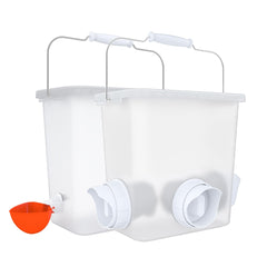Suplklz Automatic Chicken Feeder and Waterer Set front view with water barrel
