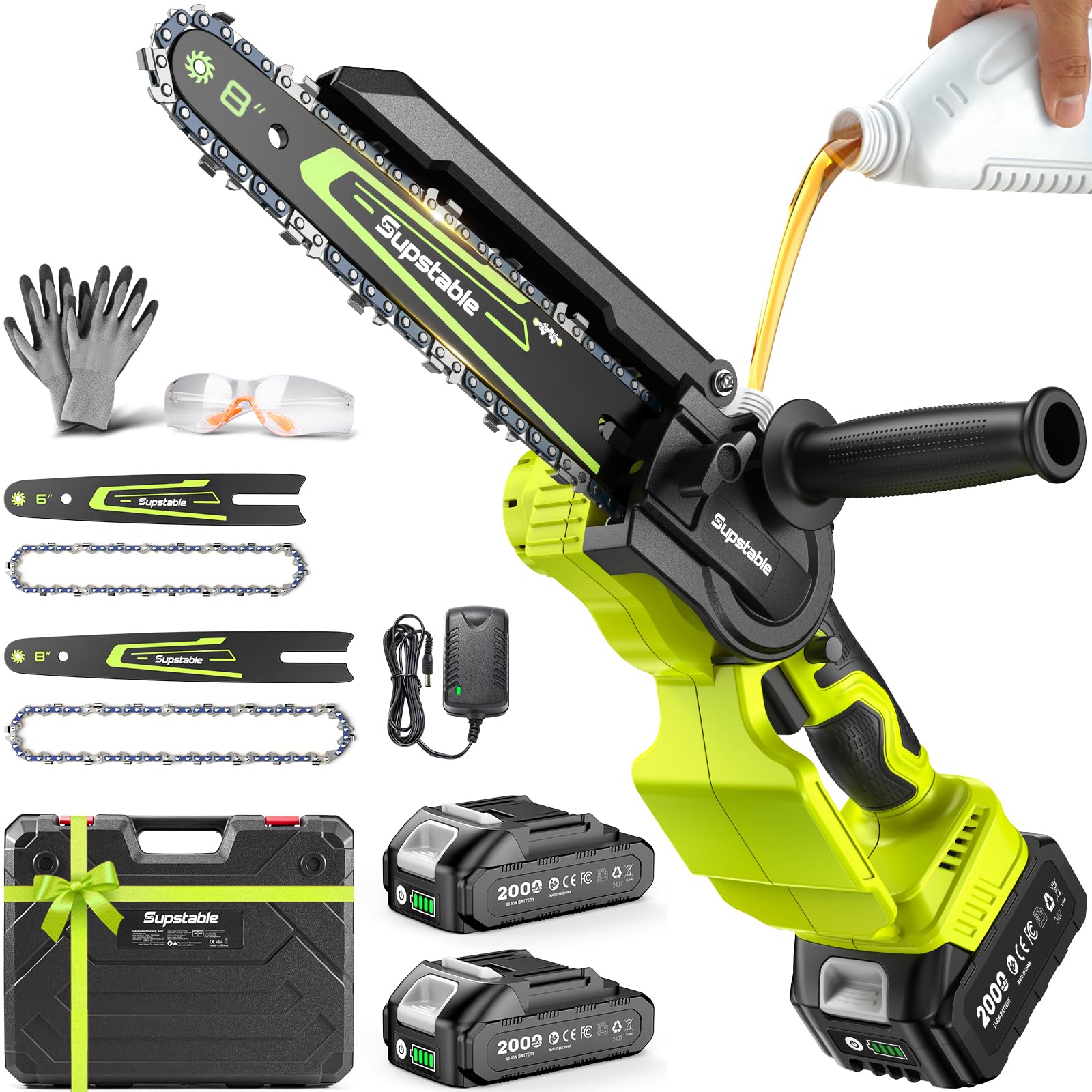 Supstable Mini Chainsaw front view with 8-inch guide bar