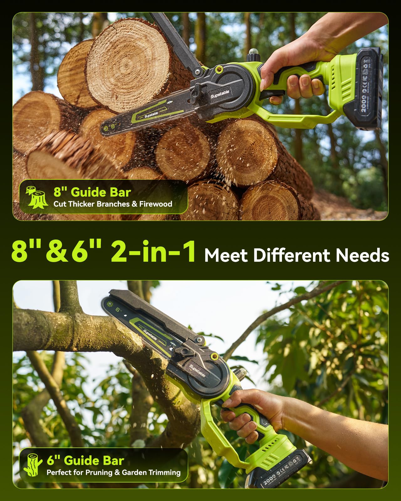 Supstable Mini Chainsaw with 6-inch guide bar attached