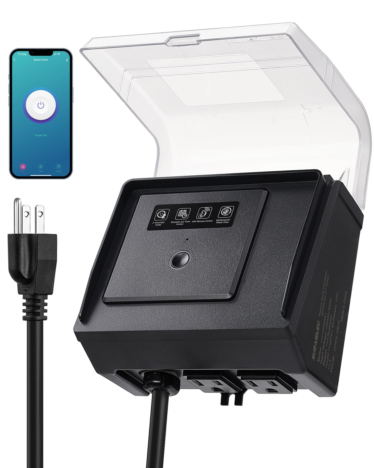 SURAIELEC WiFi Pool Timer front view with NEMA 5-15R plug