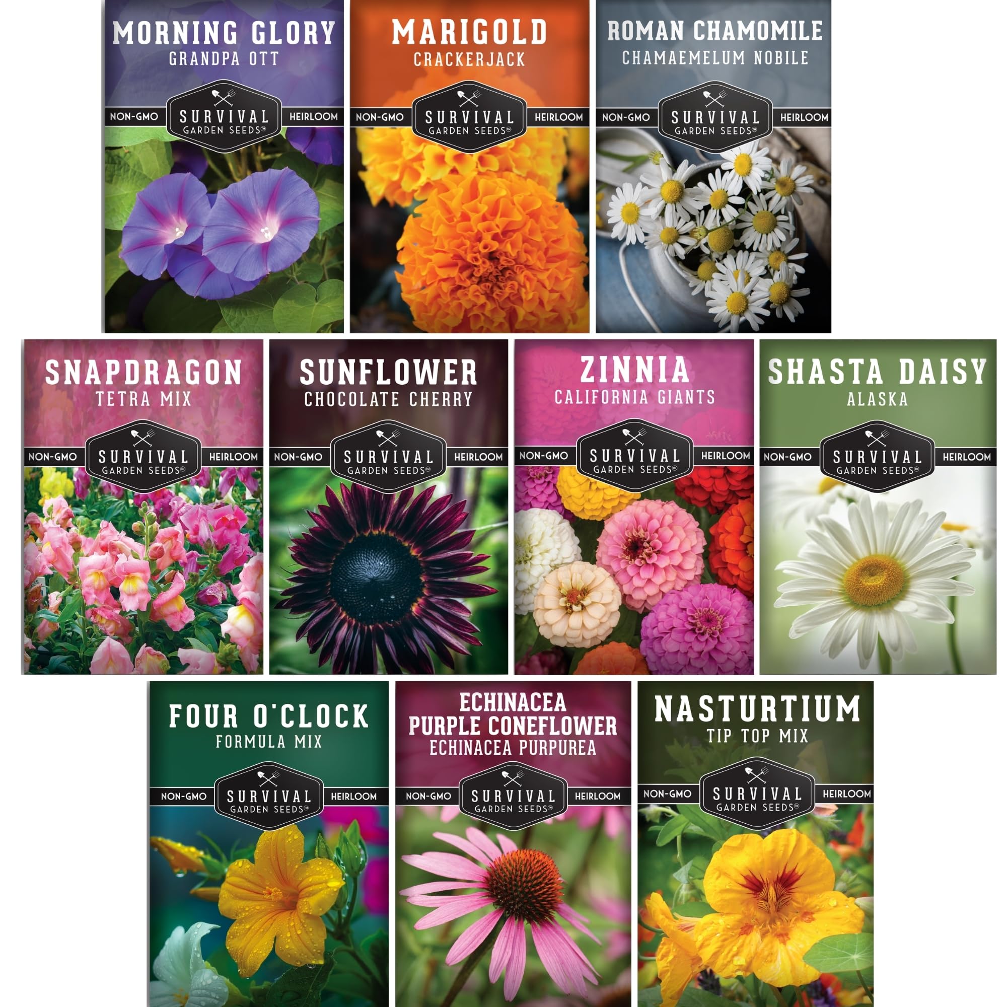 SURVIVAL GARDEN SEEDS 10 Flower Seeds Collection packaging front view