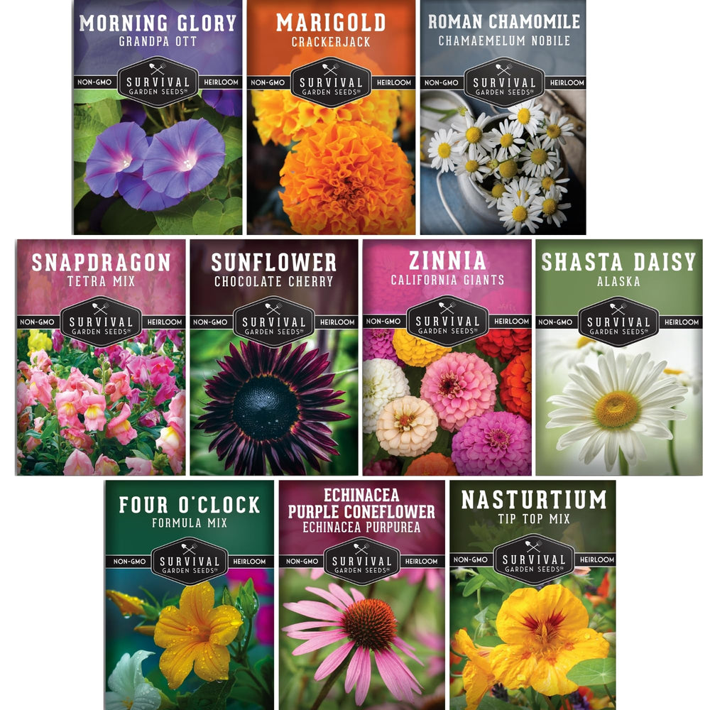 SURVIVAL GARDEN SEEDS 10 Flower Seeds Collection packaging front view