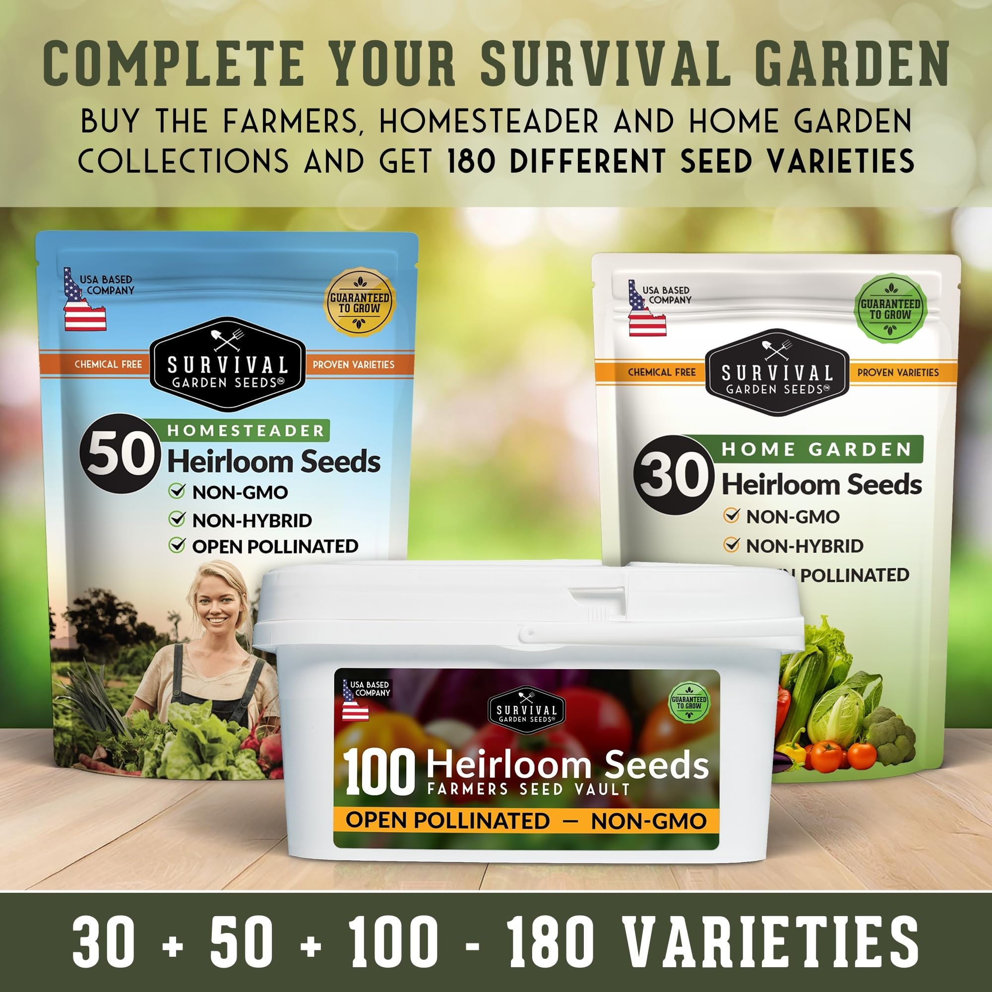 SURVIVAL GARDEN SEEDS assorted vegetables growing in a garden