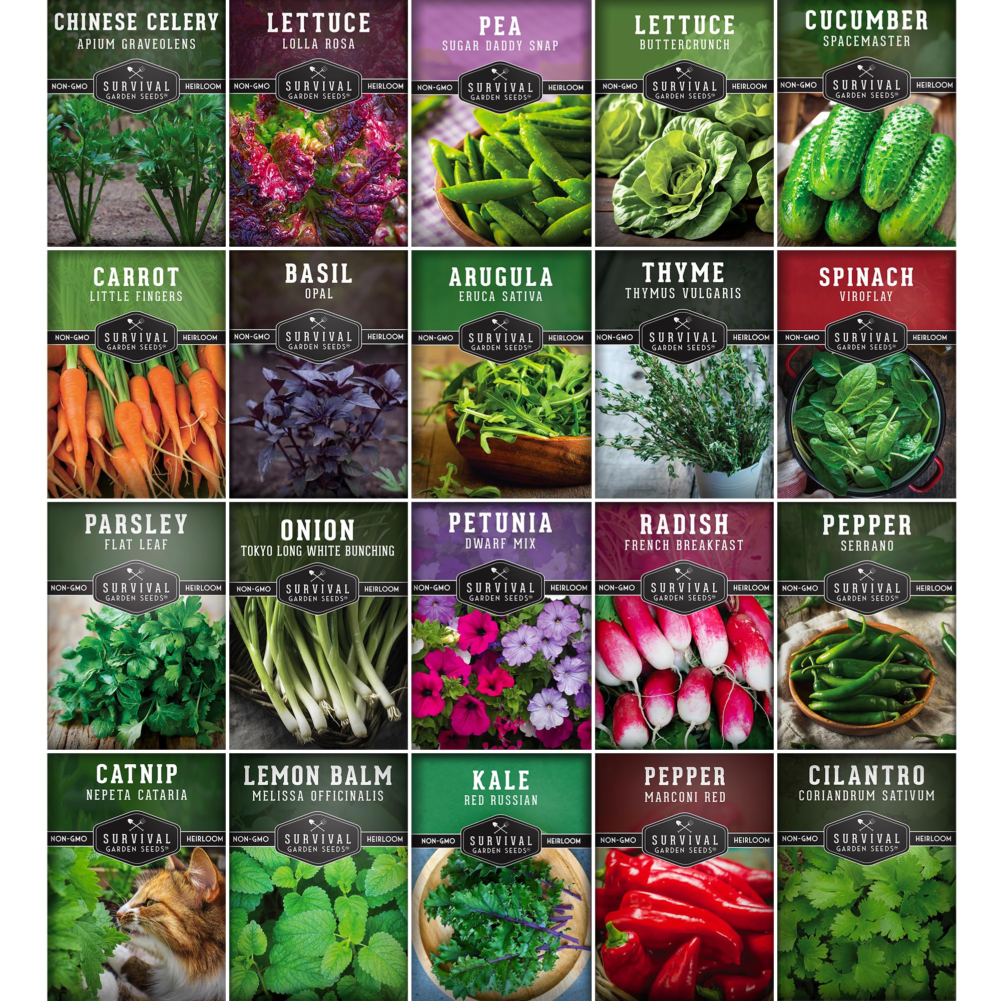SURVIVAL GARDEN SEEDS Hydroponic Seed Kit with 20 vegetable and herb varieties