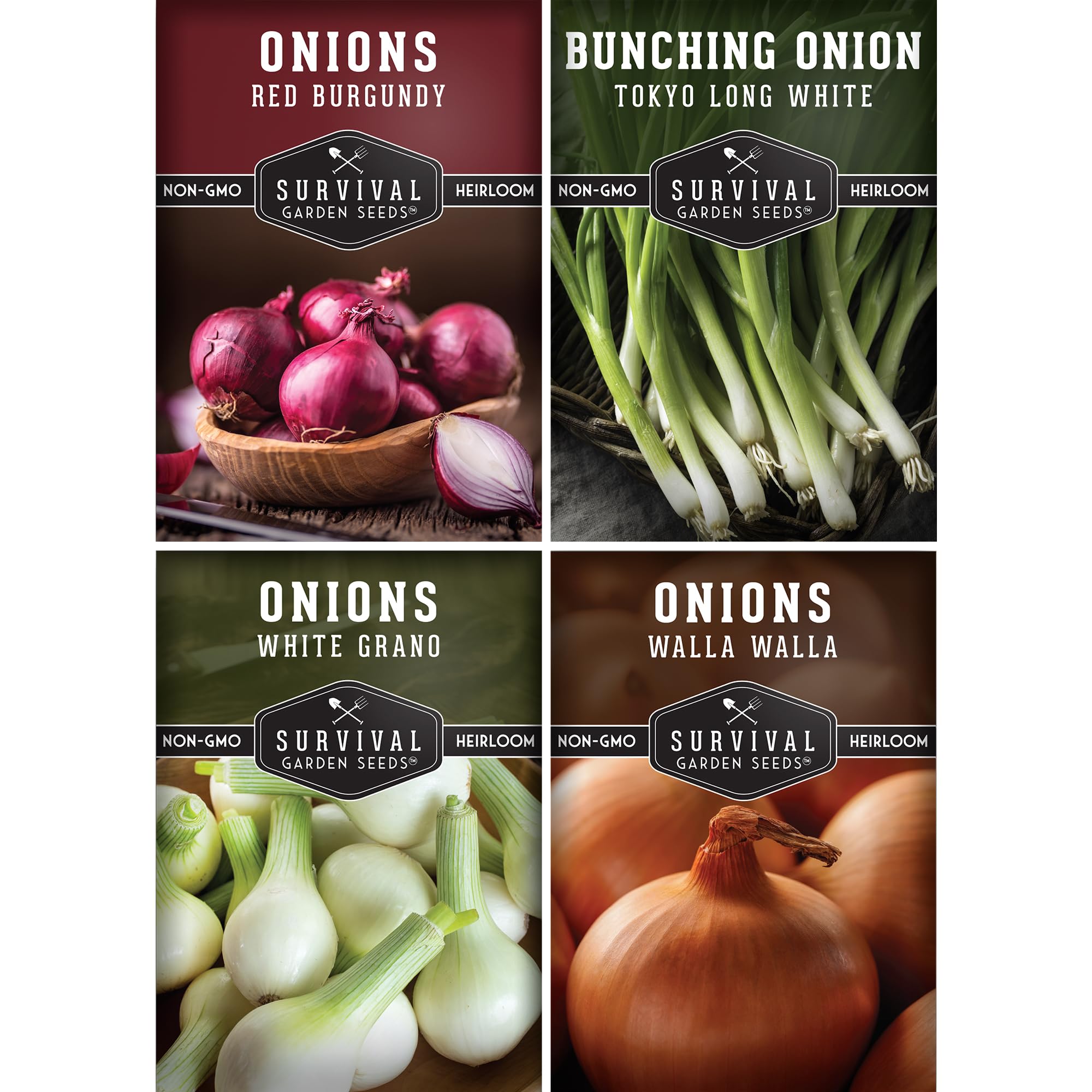 SURVIVAL GARDEN SEEDS Onion Seeds 4 Variety Collection pack front view
