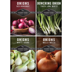 SURVIVAL GARDEN SEEDS Onion Seeds 4 Variety Collection pack front view