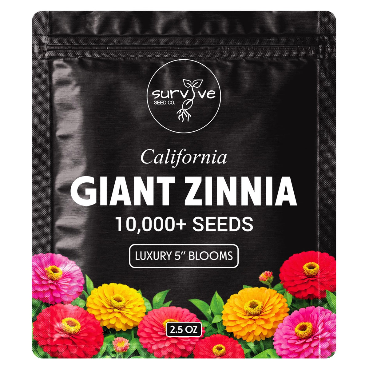 Survive Seed Co. Zinnia Seeds California Giants package front view