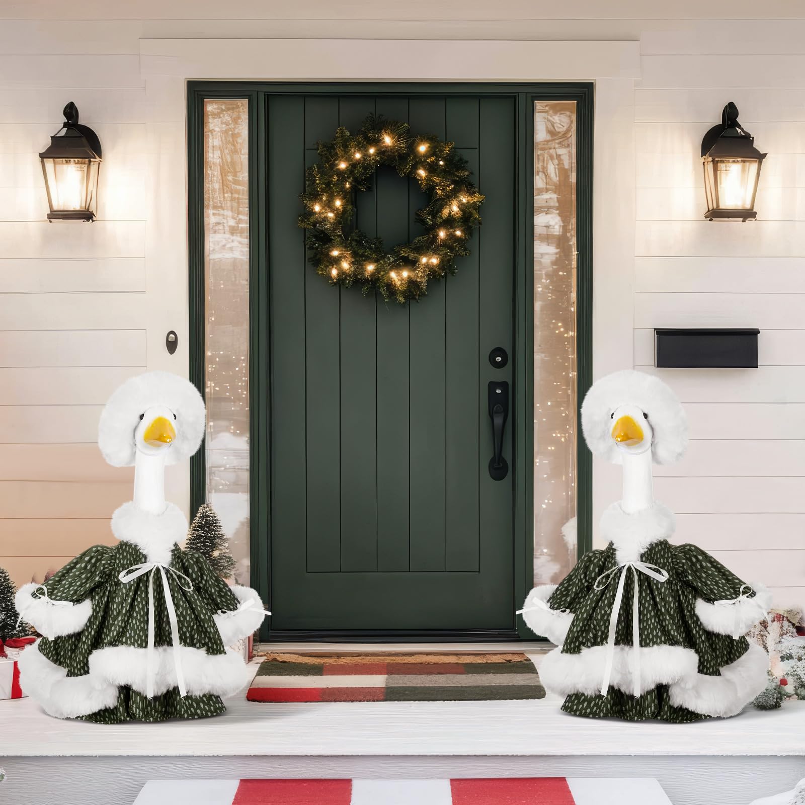 Suzile Christmas goose costume in outdoor display setting