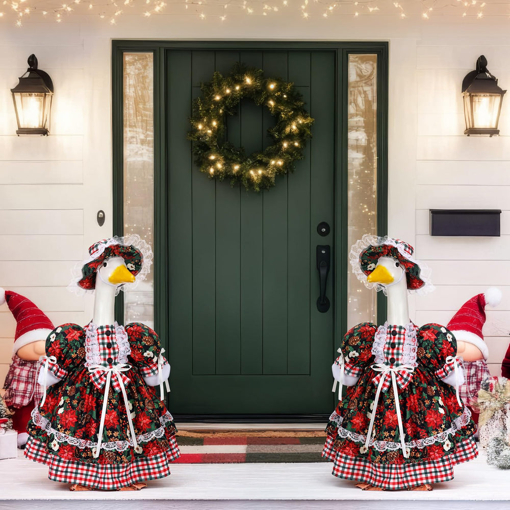 Suzile Christmas Goose Outfit featuring poinsettia print