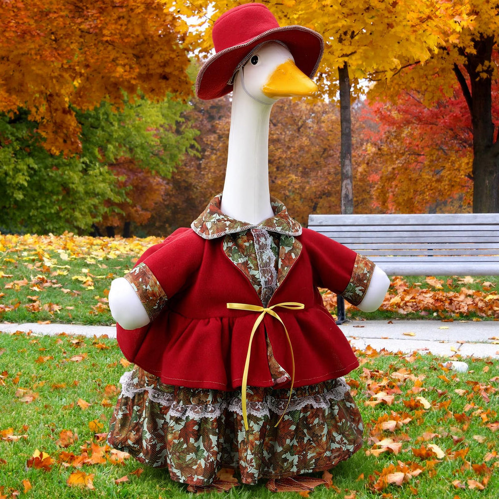 Suzile Fall Porch Goose Outfit Set with red cape and autumn cap