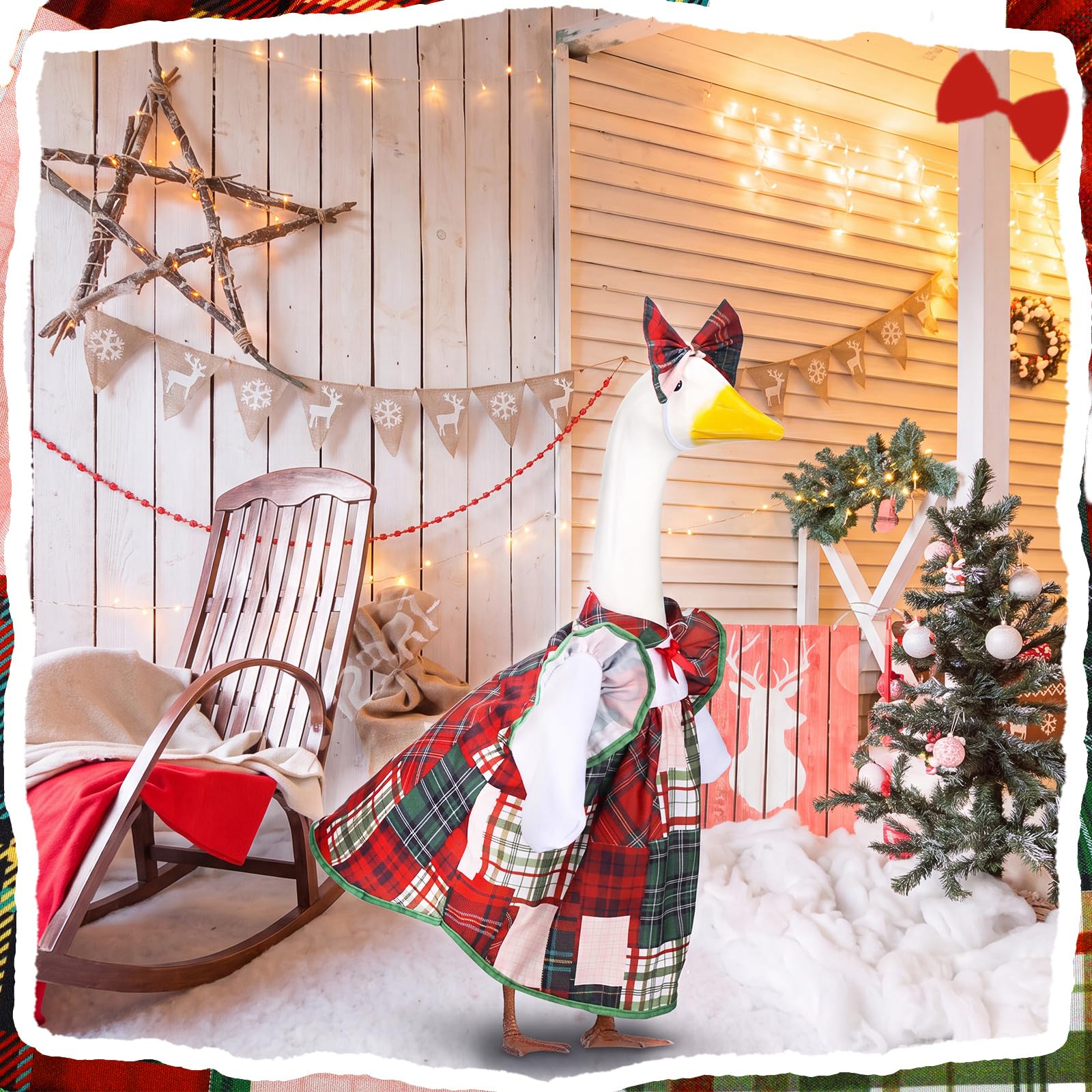 Suzile Goose Outfit displayed outdoors with festive decorations