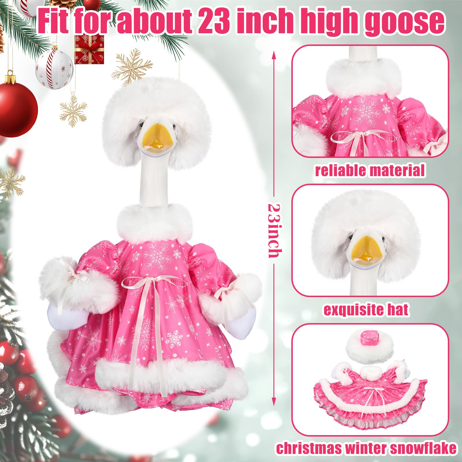 Suzile pink goose costume on a 23-inch lawn goose