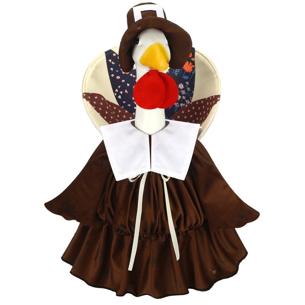 Suzile Thanksgiving Porch Goose Outfit Set with dress, cape, and cap