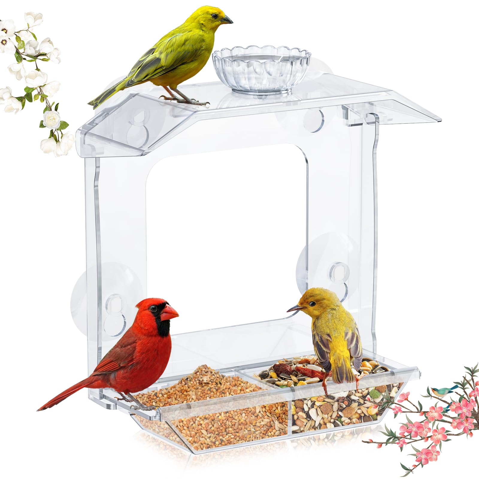 SVEDVK Clear Window Bird Feeder front view with dual seed tray