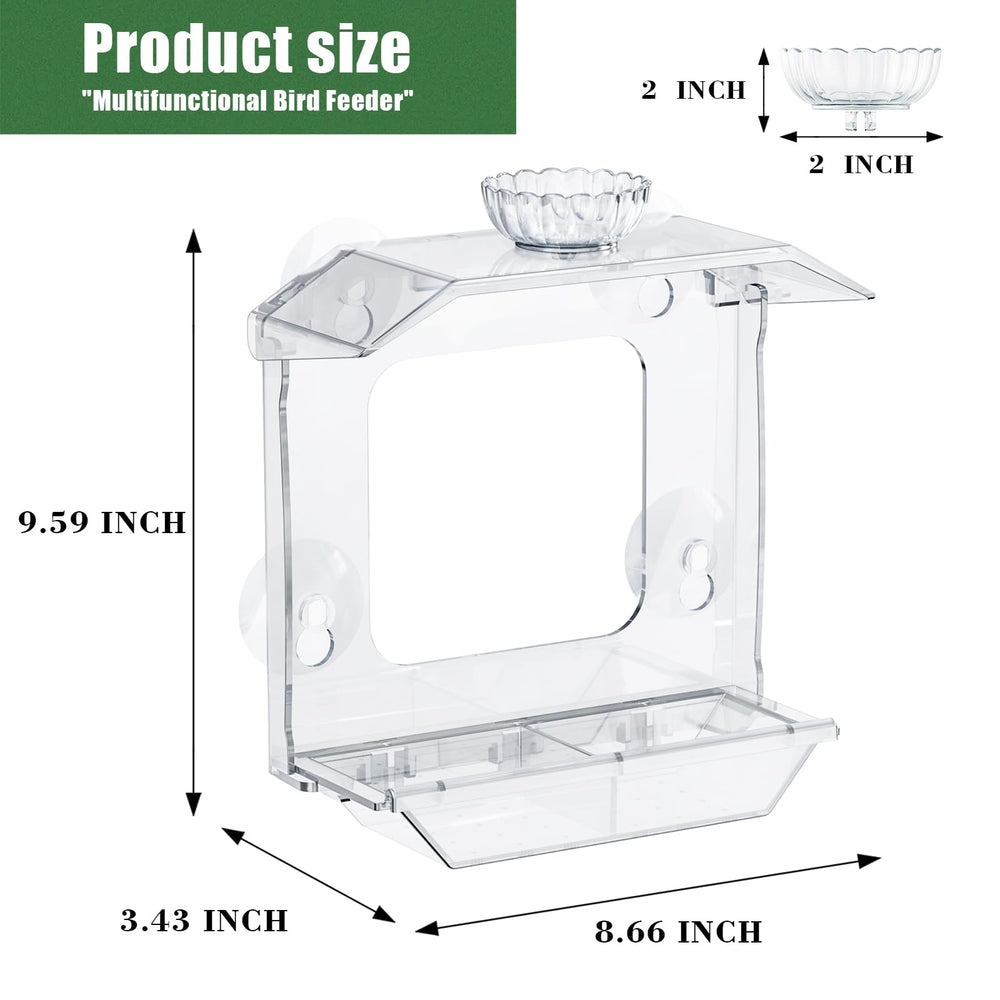 SVEDVK Clear Window Bird Feeder with water bowl and seeds