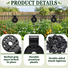 Svepndic clips securing a mesh tarp in a garden