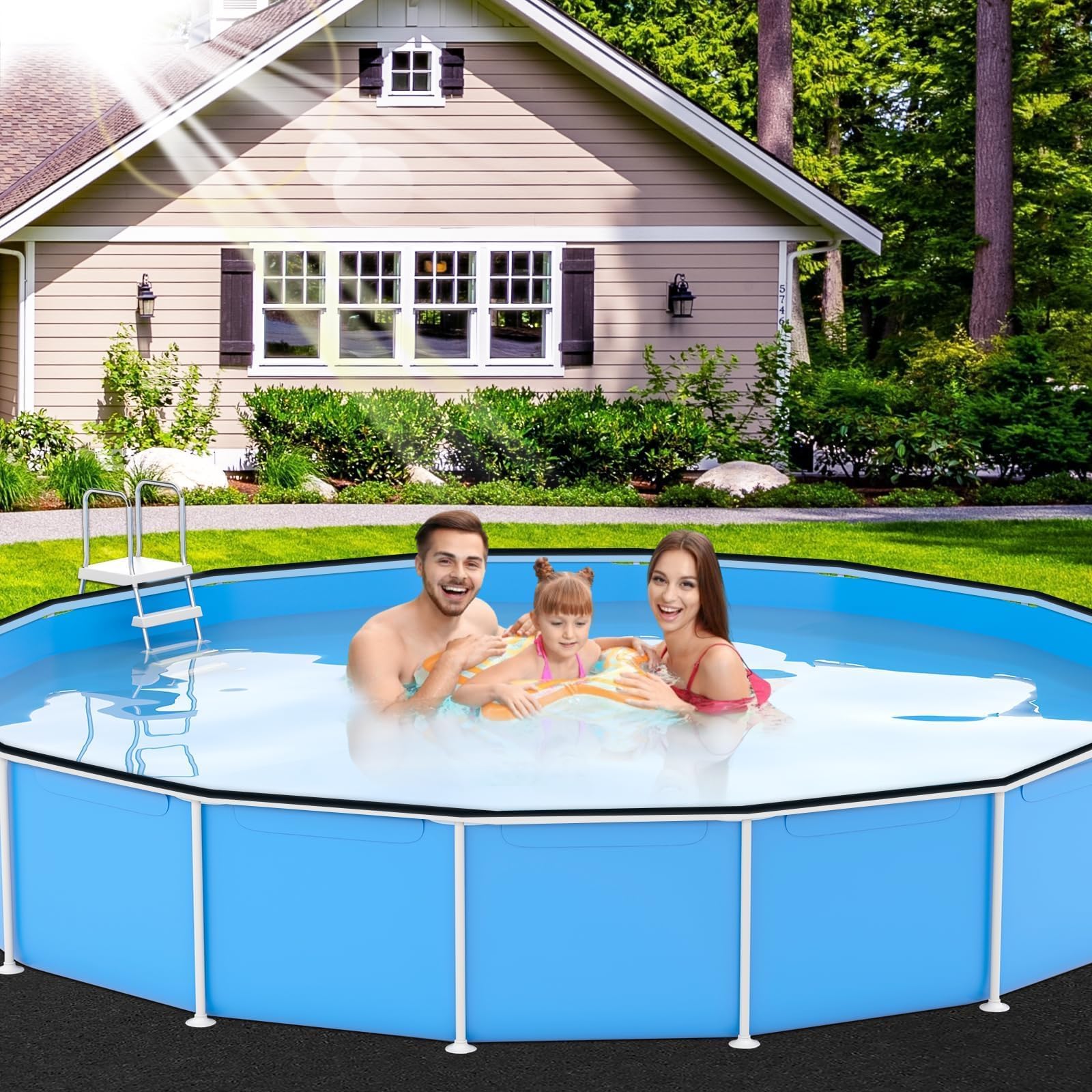 Svepndic coping strips displayed next to pool equipment