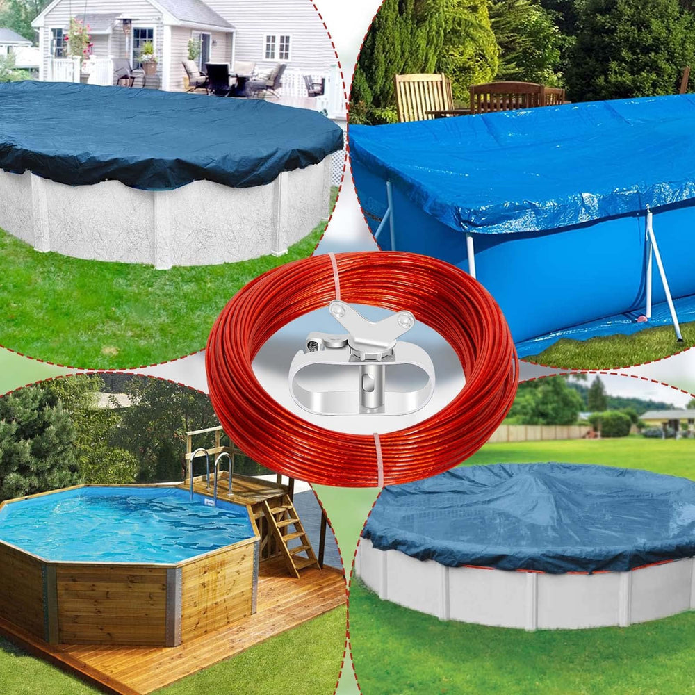 Svepndic pool cover cable and winch set on a table