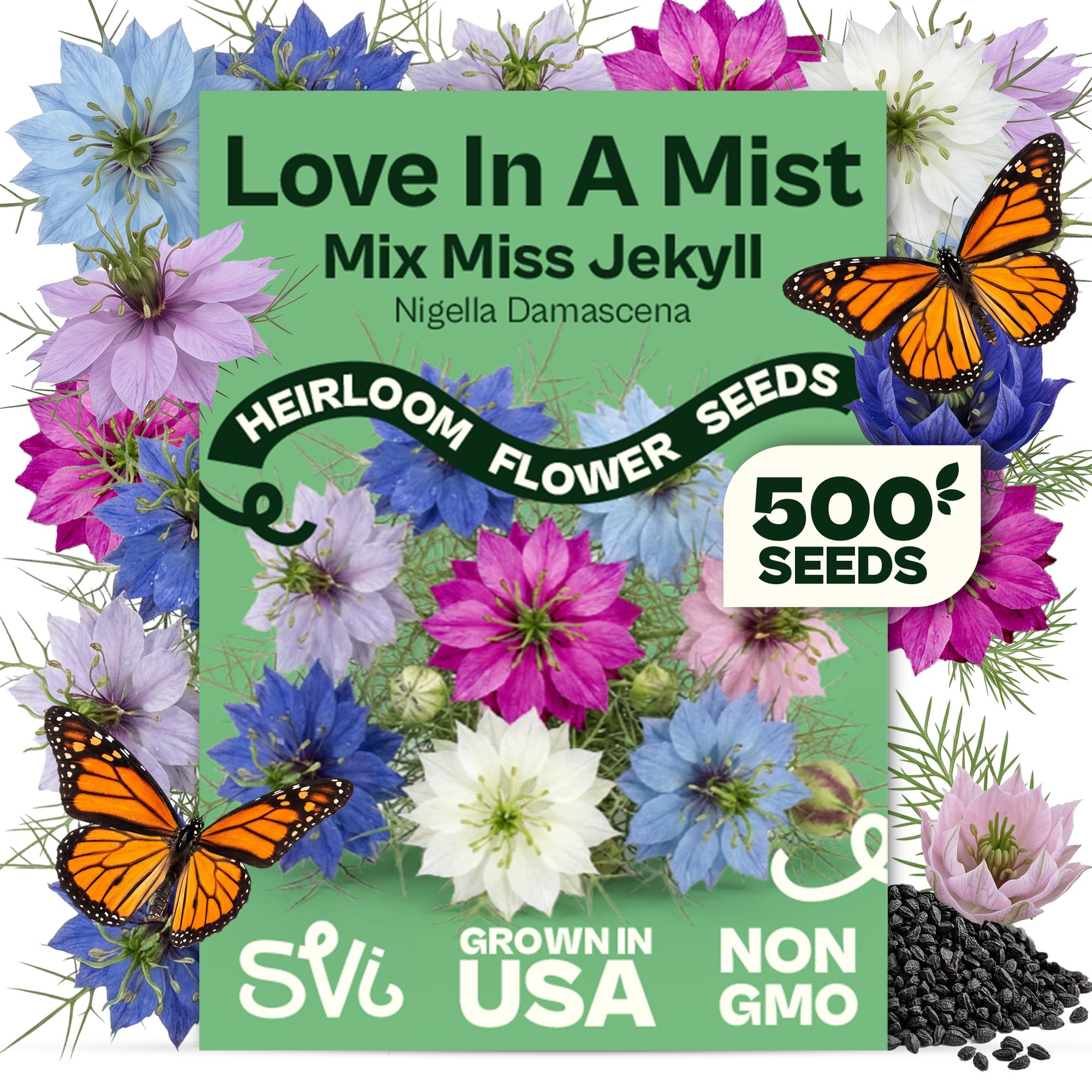 SVI Miss Jekyll Love in a Mist Seeds packet front view