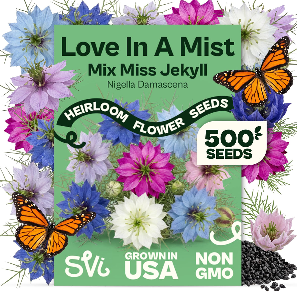 SVI Miss Jekyll Love in a Mist Seeds packet front view