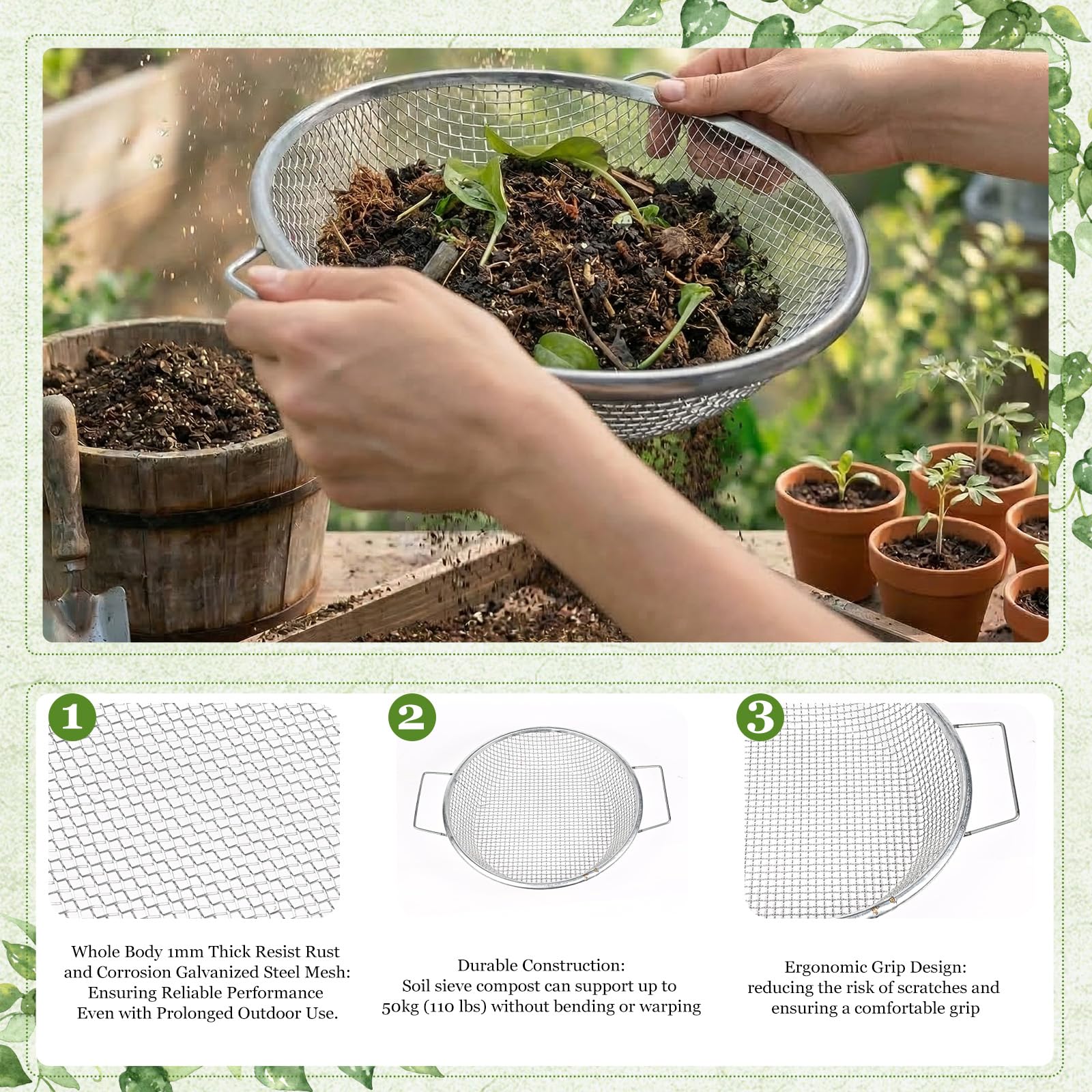 Svincolare soil sifter with repotting mat in use