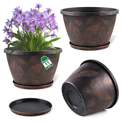 Svxtoby 11-inch copper plant pot with leaf pattern front view