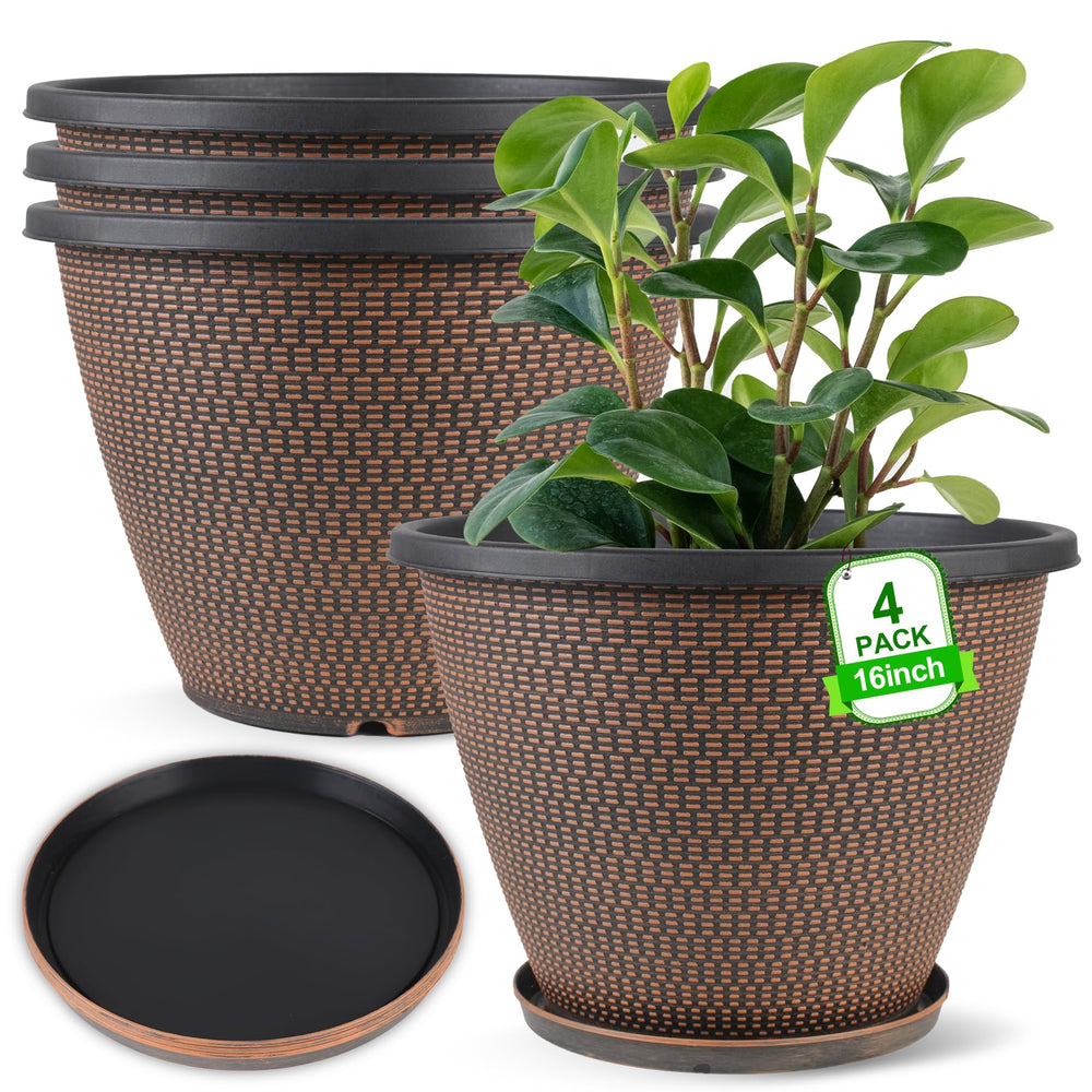 Svxtoby 4 pack 16 inch plant pots in black copper with drainage saucers