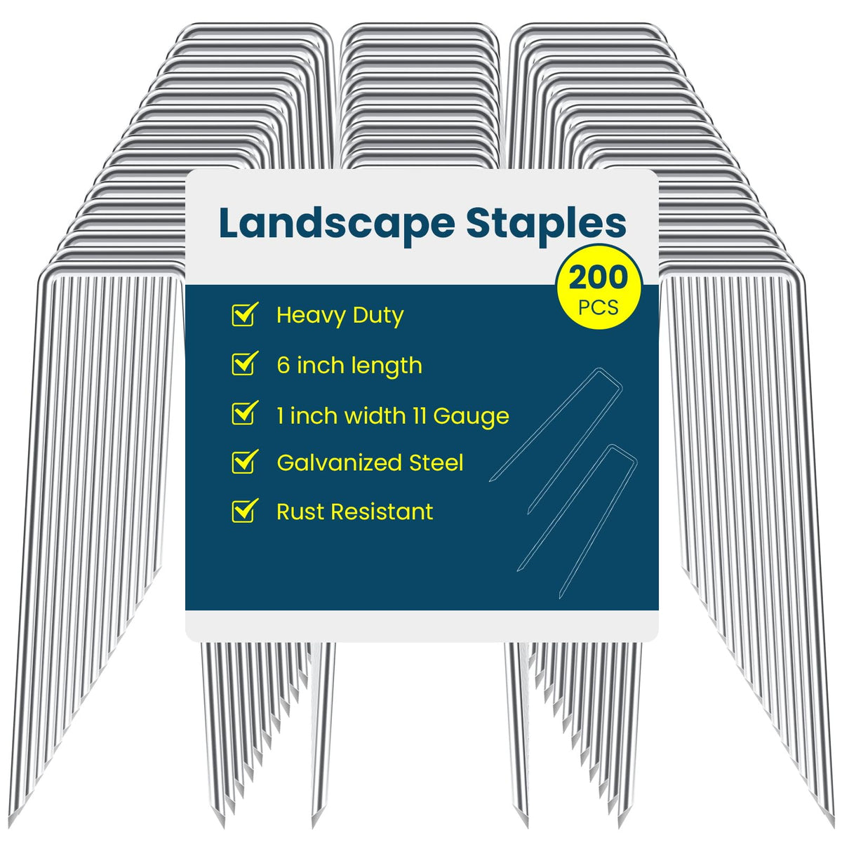 Sweecomb 6 inches galvanized landscape staples pack of 200