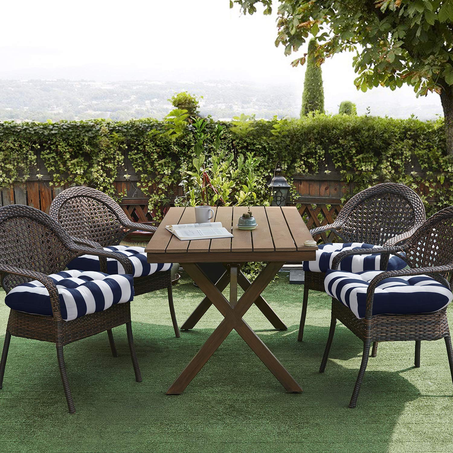 Sweet Home Collection Patio Chair Pads displayed on outdoor chairs
