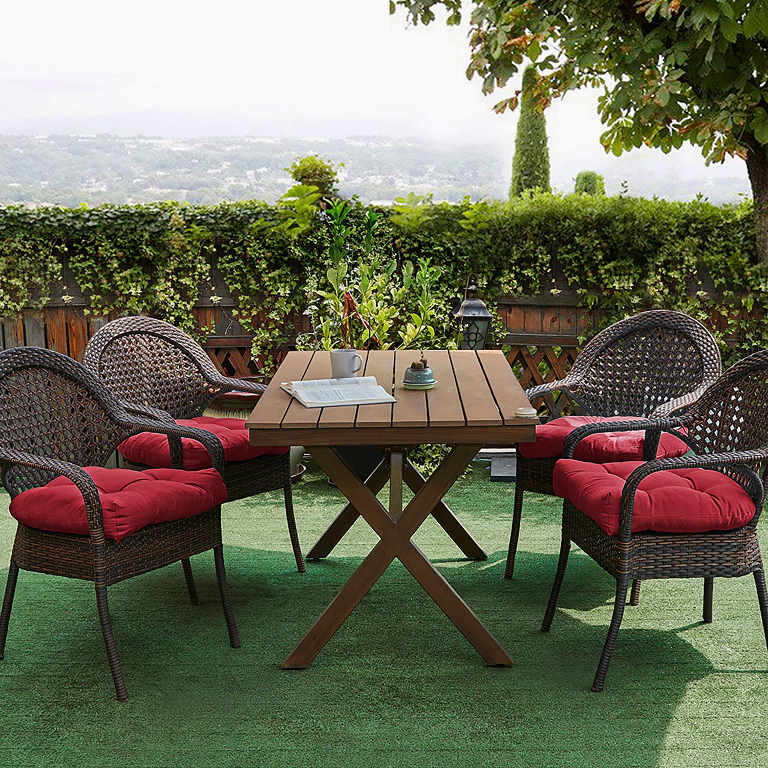 Sweet Home Collection Red Patio Cushions 19"x19" stacked