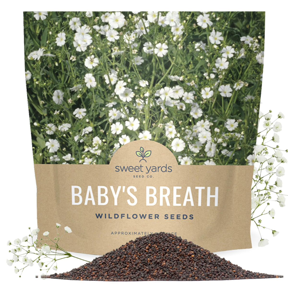 SWEET YARDS Baby's Breath Seeds 1 ounce pouch front view